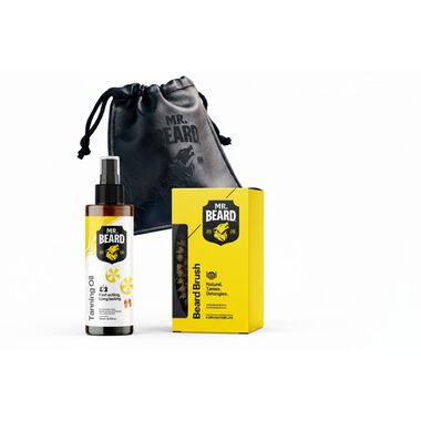 Mr Beard Sun & Style Bundle Tanning Oil + Beard Brush + Leather Travel Pouch - Mr Beard